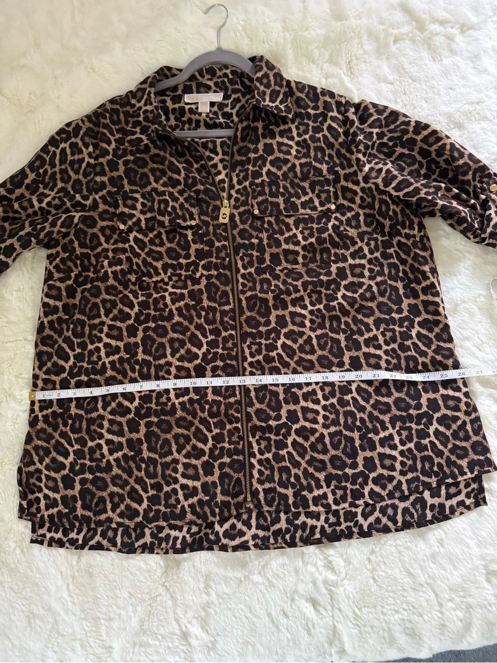 MICHAEL Michael Kors Leopard Print Zip Front Jacket Blouse Women’s 1X Plus Size